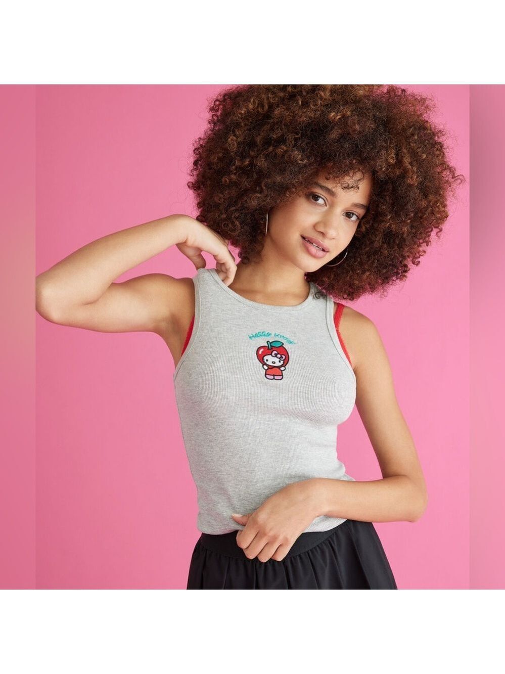 Aeropostale X Hello Kitty Apple Cropped High Neck Tank Women’s L Gray Juniors